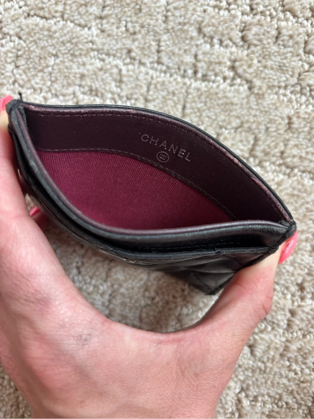 Chanel black lambskin card holder authentic.